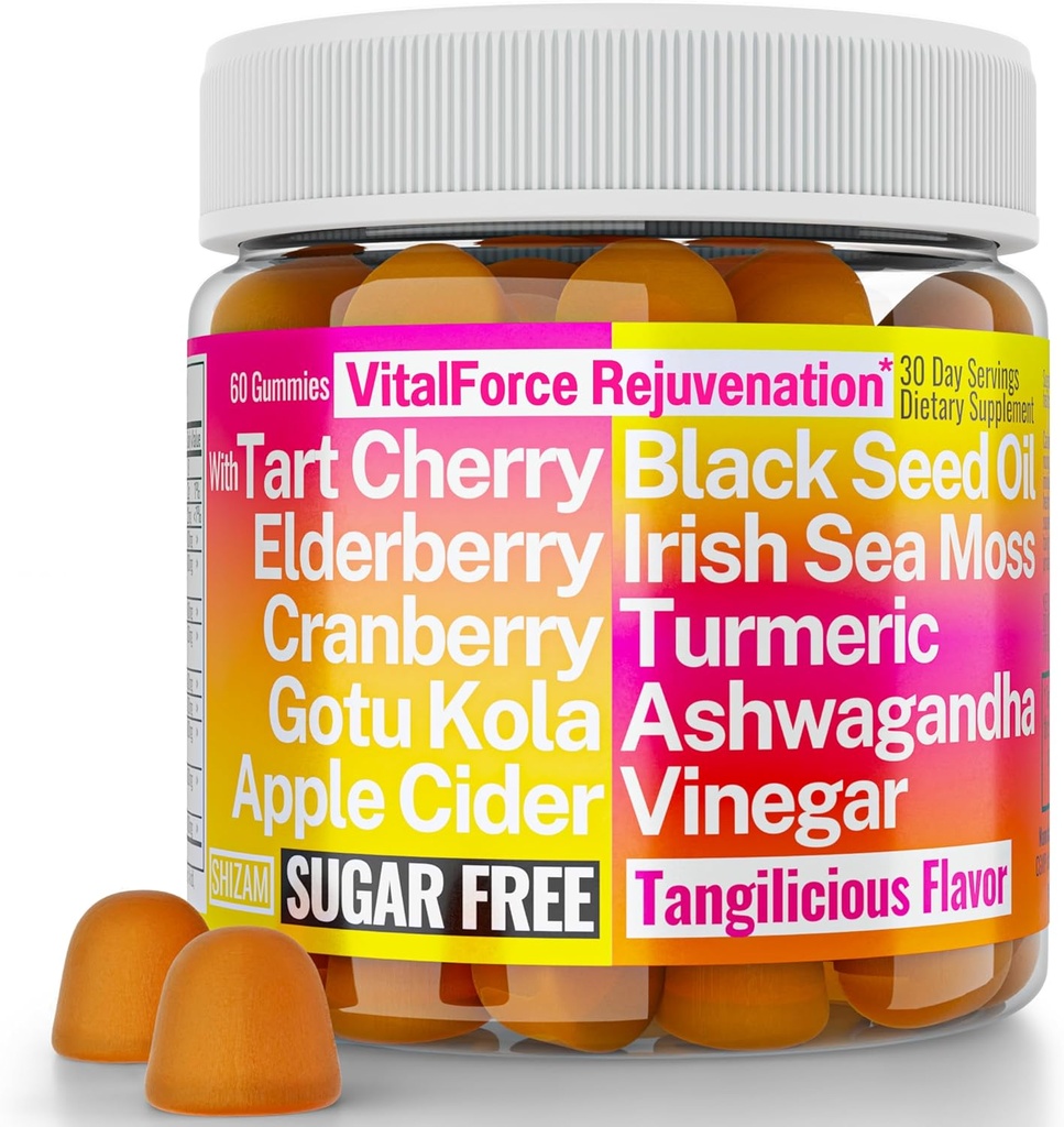 Gotu Kola Black Seed Oil Apple Cider Vingirl Irish Seamoss Tranebær Ashwagandha Tart Kirsebær Gurkemeje Elderberry Gummies