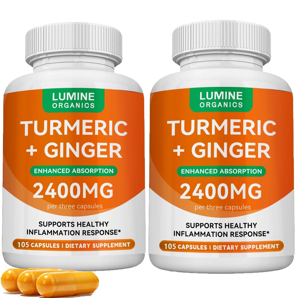 Turmeric Curcumin Supplement | 2400mg Turmeric Extract with 95% Curcuminoids with Bee Propolis, Ginger, MCT Oil, Fat Soluble Vitamin C, & Black Pepper - 105 Capsules (2PCS)