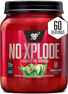BSN N.O.-XPLODE Pre Workout Powder, Energisupplement for mænd og kvinder med Creatin og Beta- Alanine, Flavor: Green Apple, 60 Servere