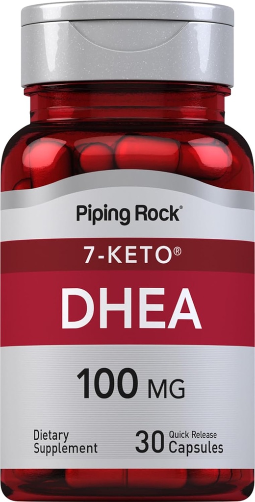 Piping Rock DHEA Supplement for kvinder og mænd; 100mg • 124; 30 Kapsler • 124; 7- Keto • 124; Dehydroepiandrosterol • 124; Non- GMO, Gluten Free