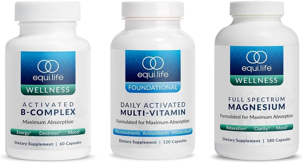 Equilife - Aktiveret B Complex (60 ct.), Fuld Spectrum Magnesium (180 ct.), Daglig Aktiveret Multi- Vitamin (30 Servering)