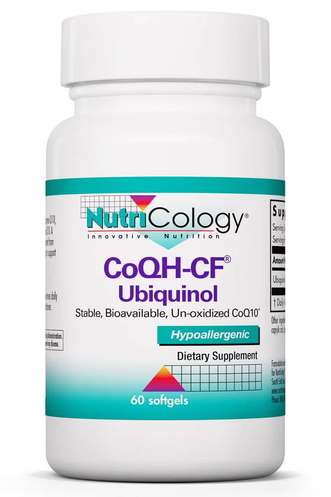 Nutricology CoQH- CF Ubiquinol 100mg Supplement - Un- oxideret CoQ10, Understøtter kardiovaskulær sundhed, immunsystem support, Stabil, Biotilgængelig, Softgels - 60 Greve