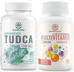 TUDCA Kosttilskud 1100mg og Liposomal 33- in-1 Multivitamin Supplement, High Bioavailability Supplement, Omfattende Support for Health (pakke med 2)