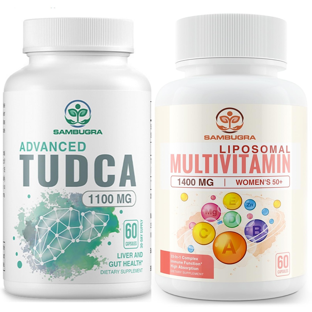 TUDCA Kosttilskud 1100mg og Liposomal 33- in-1 Multivitamin Supplement, High Bioavailability Supplement, Omfattende Support for Health (pakke med 2)