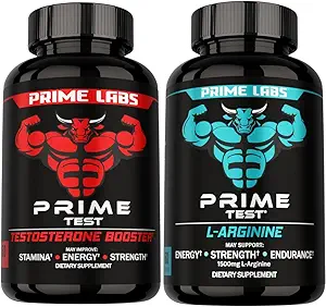 Prime Labs Prime Test Testosteron Booster + L Arginin nitrogenoxid kapsler - 60 Tæl hver