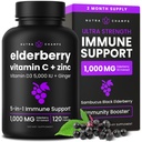 NutraChamps Elderberry med vitamin C og zink - 5 i 1 Immunitetstillæg, 10. 000 mg Sambucus Black Elderberry Kapsler med vitamin D3 5000 IE, Sambucus Elderberry Extract immunforsvar til voksne