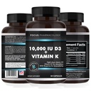 Vitamin K2 med D3 Extra Strength Supplement Knogle- 124; Heart Health Non- GMO Formel 10.000 IE Vitamin D3 & 200 mcg Vitamin K2 (MK7)