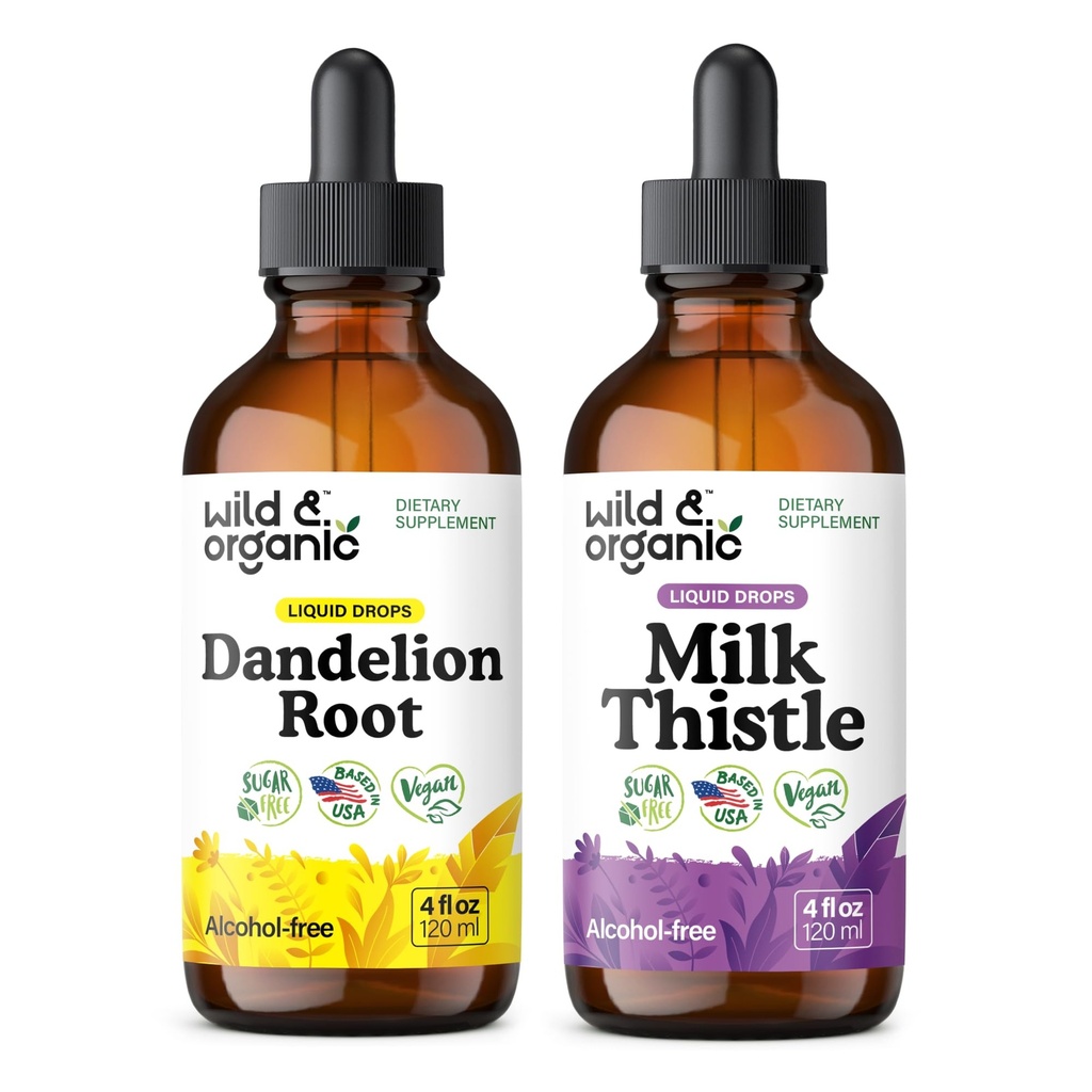 Wild & Organic Mælkebøtte Root Tinktur 4 fl oz & Milk Thistle Tinktur 4 fl oz