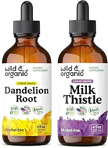 Wild & Organic Mælkebøtte Root Tinktur 4 fl oz & Milk Thistle Tinktur 4 fl oz