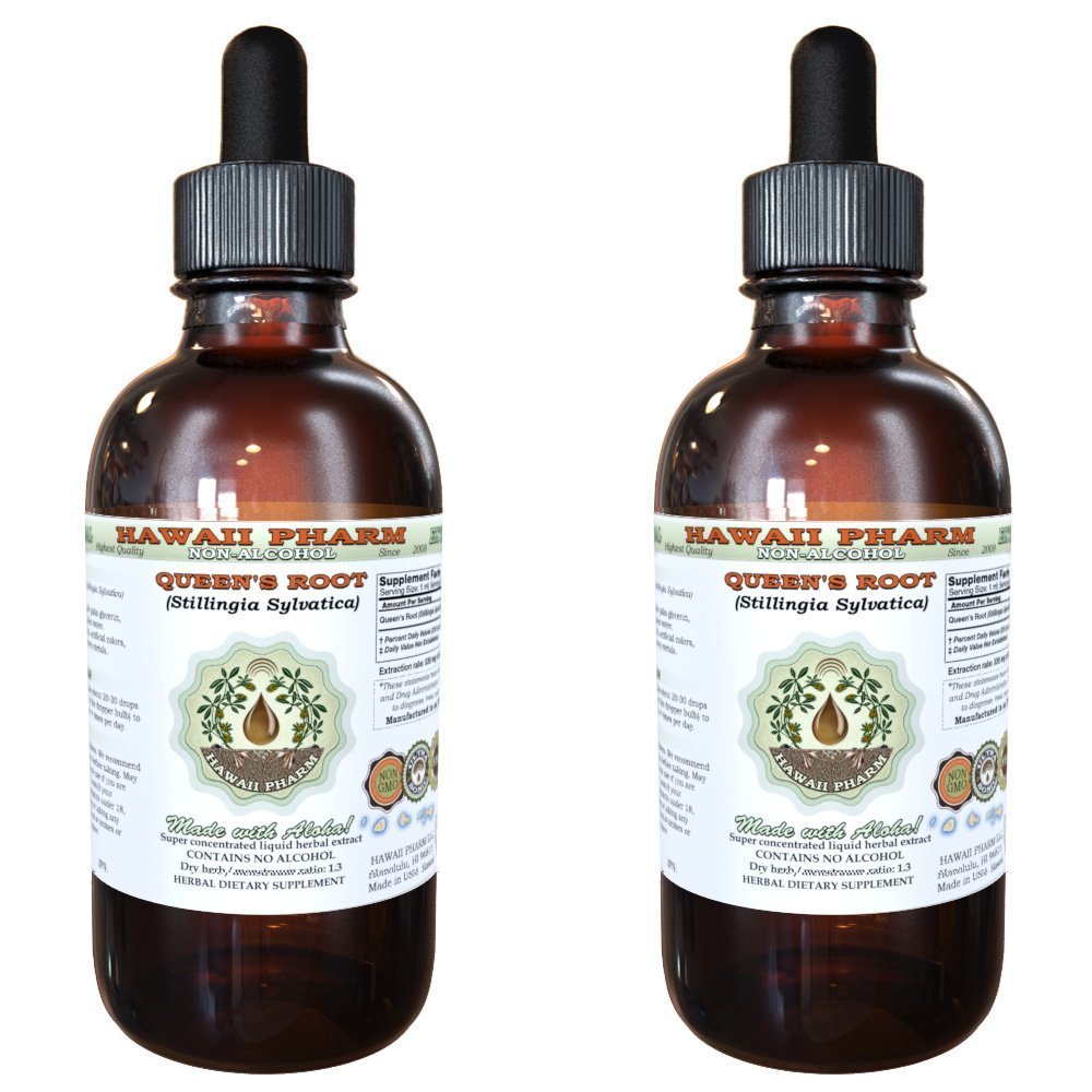 Hawaii Pharm Queen's Root Alcohol-Free Liquid Extract, Queen's Root (Stillingia Sylvatica) Dried Root Glycerite Natural Herbal Supplement, USA 2x2 fl.oz