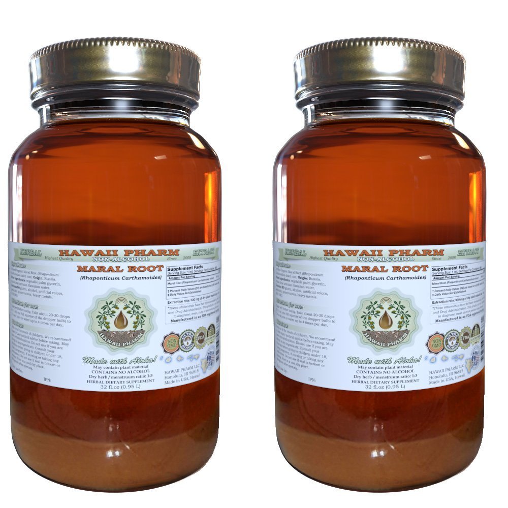 Hawaii Pharm Maral Alcohol-Free Liquid Extract, Maral (Rhaponticum Carthamoides) Dried Root Glycerite Natural Herbal Supplement, USA 2x32 oz Unfiltered