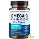Omega 3 Fish Oil for Teens | Brain Health, Focus & Mood Support | 1120mg Omega3 | 595mg EPA + 460mg DHA | Fish Oil Omega 3 Supplements for Teens | Sustainably Sourced & Non-GMO | 60 Mini Softgels