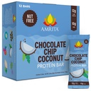 Amrita Nut Free Chocolate Chip Coconut Vegan Protein Bars (12 Count) | 12g Plant-Based Protein Bar | Peanut Free, Gluten Free, and Dairy Free | Low Sugar, High Fiber, Healthy School-Safe Snacks
