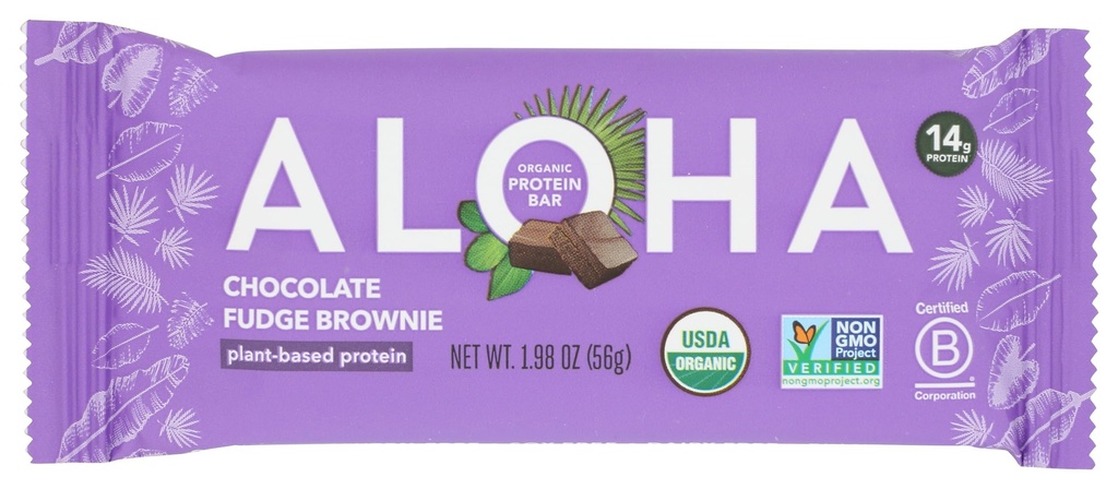 Aloha Chocolate Fudge Brownie Protein Bar, Plant Based, Non GMO, 1.98 Ounces (Pack Of 12)