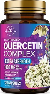 Quercetin Supplement 1000mg - Naturlig, Plant- baseret støtte til immun-, cellular, respiratoriske og sæsoniske ændringer - Ekstra styrke Quercetin dihydrat fra Sophora Japonica - 120 Veggie kapsler