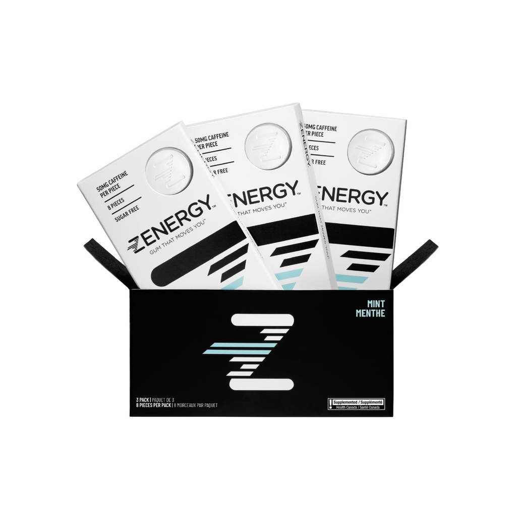 ZENERGY Energy Gum - Mint Flavor Buddy 124; 50mg koffein + 35% B6 og 45% B12 Vitamin Buddy 124; Vegan, 0 Sukker, 0 Kalorier, 0 Gluten, 0 Aspartam, Non- GMO, Instant Action Buddy 124; 3 Pack = 24 Tæl