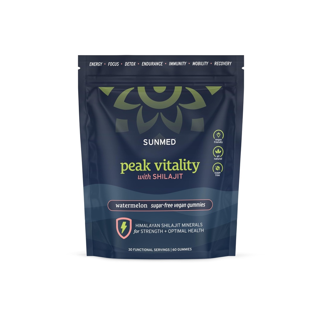 Peak Vitality Himalayan Shilajit Gummies for Strength, Energy & Optimal Health - Sugar- Free, Vegan, All- Natural - Kognitiv Fokus, Inddrivelse, Immunitet - Watermelon Flavor, 60ct