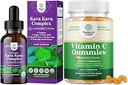 Bundle of Potent Liquid Kava Kava Drops Supplement med Kavalactoner til Balanced Mood og Chewable Vitamin C Gummier for voksne - Ascorbic Acid Natural Immunobooster og Natural Cold Remedy