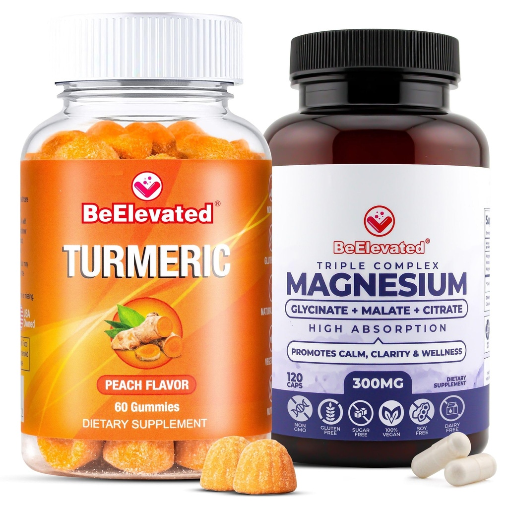 Ginger and Turmeric Supplement Gummies Bundle with Triple Magnesium Complex – Plant-Based Support for Joints, Sleep, and Daily Balance – Vegan, Non-GMO (2 Items)