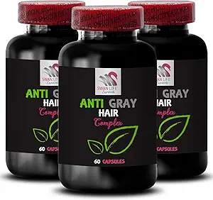 Gray hår supplement - ANTI GRAY hår COMPLEX - Anti grå hår, hår skygge balance, Vibrant farve, Hårfarve fornyelse, Frisk tone, farve lang levetid, Gray hår løsning 3 Flasker 180 kapsler