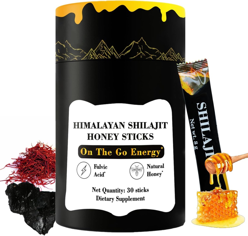 Himalayan Pure Nutritious Shilajit Honey Sticks Gold- Saffron, Honning - 75% Fulvic Acid, 85 + Trace Minerals - for Mænd Kvinder - 30 Sticks (Shilajit Honey 30 Sticks)