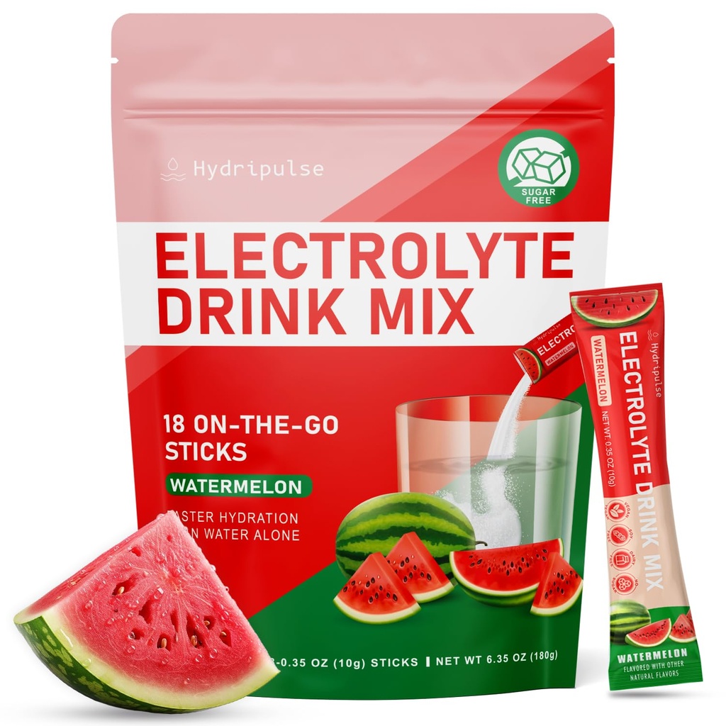Elektrolyter Powder Packets - Sukker Free, Naturligt Opløst, 10 Elektrolyte & Vitaminer Electrolyte Drikke Mix - Vandmelon Flavors, Keto Friendly, Vegan, Non- GMO, 18 Packets