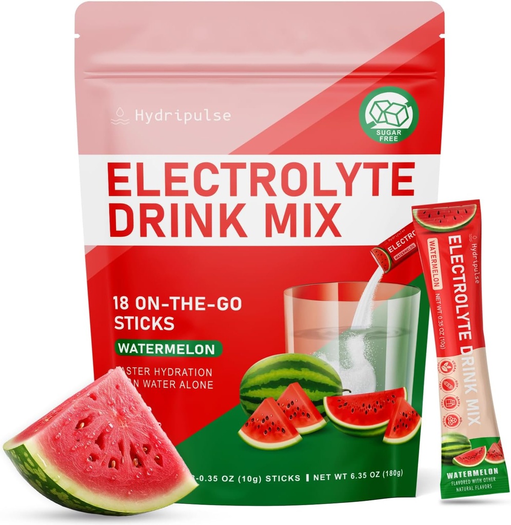 Elektrolyter Powder Packets - Sukker Free, Naturligt Opløst, 10 Elektrolyte & Vitaminer Electrolyte Drikke Mix - Vandmelon Flavors, Keto Friendly, Vegan, Non- GMO, 18 Packets