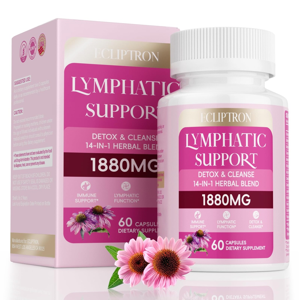 Lymphatic Drainage Supplement 1880 mg, Lymphatic System Support Supplement with Echinacea, Dandelion, Turmeric, Burdock, Elderberry, and Calendula, Lymph Detox Cleanse & Immune Support, 120 Capsules