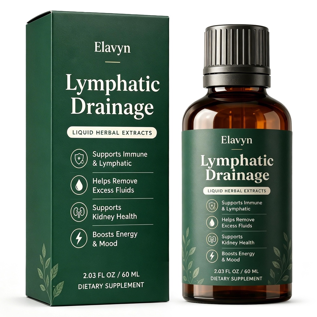 Elavyn Lymphatic Drainage Drops, 6-in-1 Organic Lymphatic Drainage Supplements with Echinacea, Calendula, Burdock Root, Supports Lymphatic Health & Immunity, Natural Cleanse & Detox, 2 Fl Oz (1)