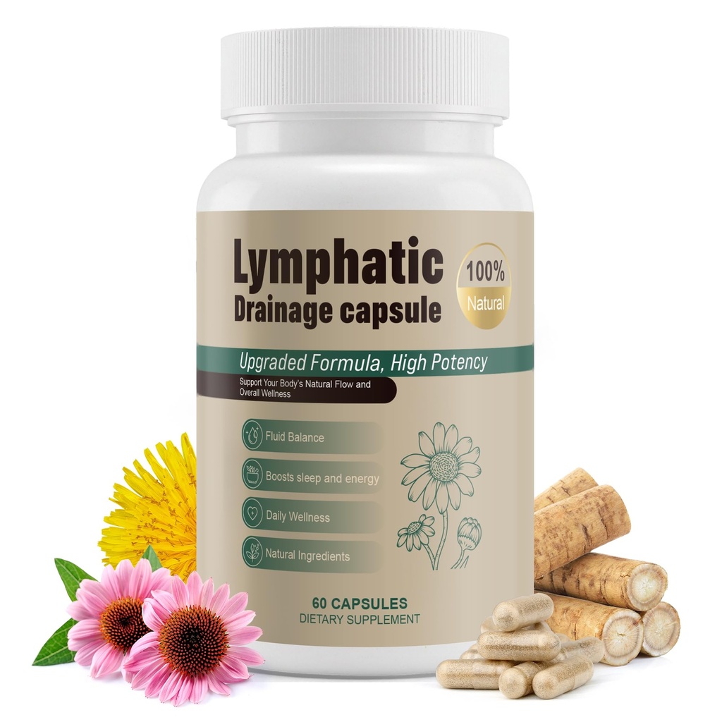 Lymphatic Drainage Capsules Natural Herbal Supplement with Echinacea, Dandelion, Burdock Supports Bloating, Fluid Balance & Daily Lymphatic Wellness Vegan & Non-GMO 60 Capsules