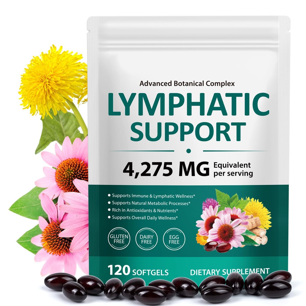 Lymphatic Drainage Supplements, 21-in-1 Herbal Complex with Echinacea, Dandelion & Burdock Root |Immune Support, Cleanse & Daily Wellness | 120 Softgels