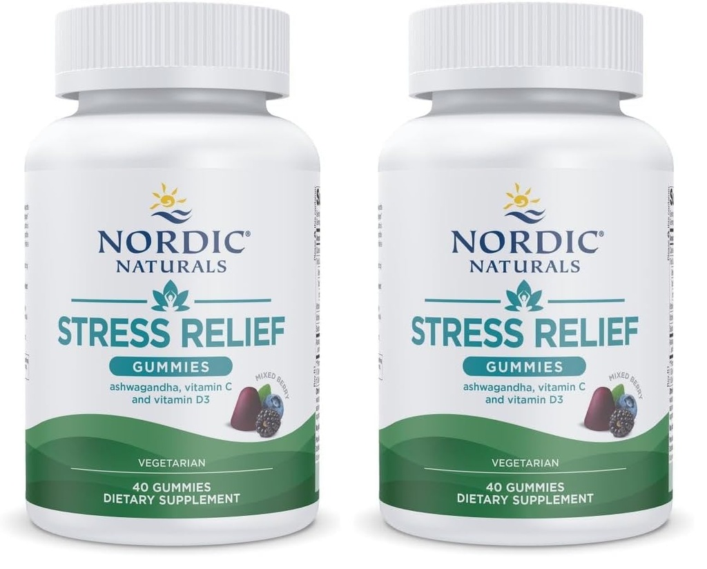 Nordic Naturals Stress Relief Gummies, Mixed Berry, 40 Gummy Supplements, Supports Daily Mood and Immune System Health, Non-GMO, Vegetarian, 20 Servings (Pack of 2)