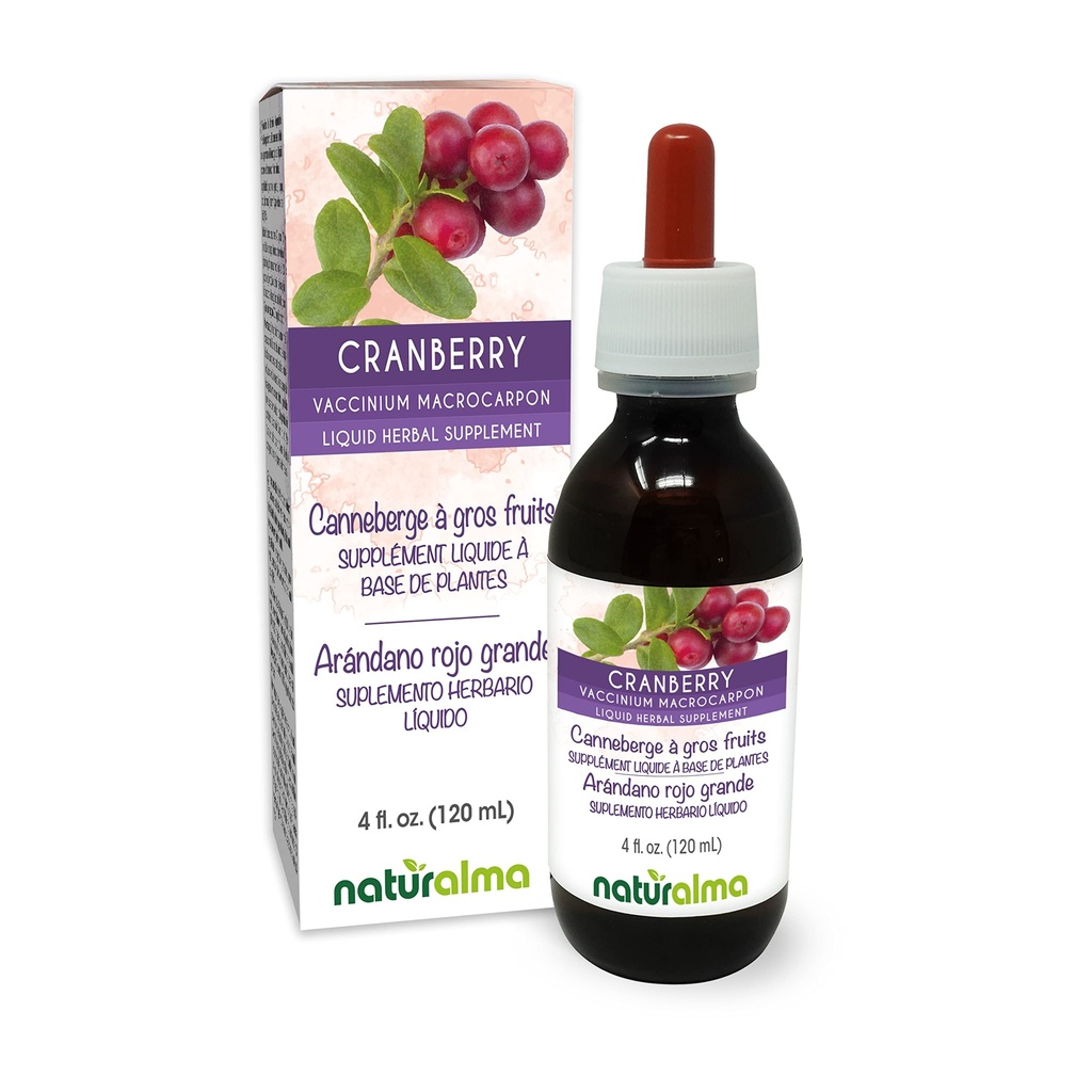 Naturalma Cranberry (Vaccinium macrocarpon eller Oxycoccus macrocarpos) Frugt Alkoholfri tinktur - 4 fl oz flydende ekstrakt i dråber - Urtetilskud - Vegan
