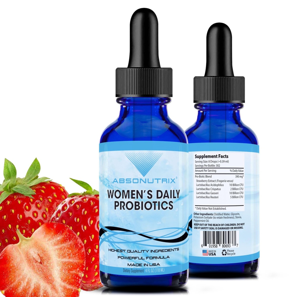 Absonutrix Kvinder Daglige Probiotika 390 mg, 4 Oz Liquid, 302 Servering, Made in USA, Quick Absorption, Kvalitet Potent Ingredienser, Non- GMO, GMP Certified Facility, Cruelty- Free Products