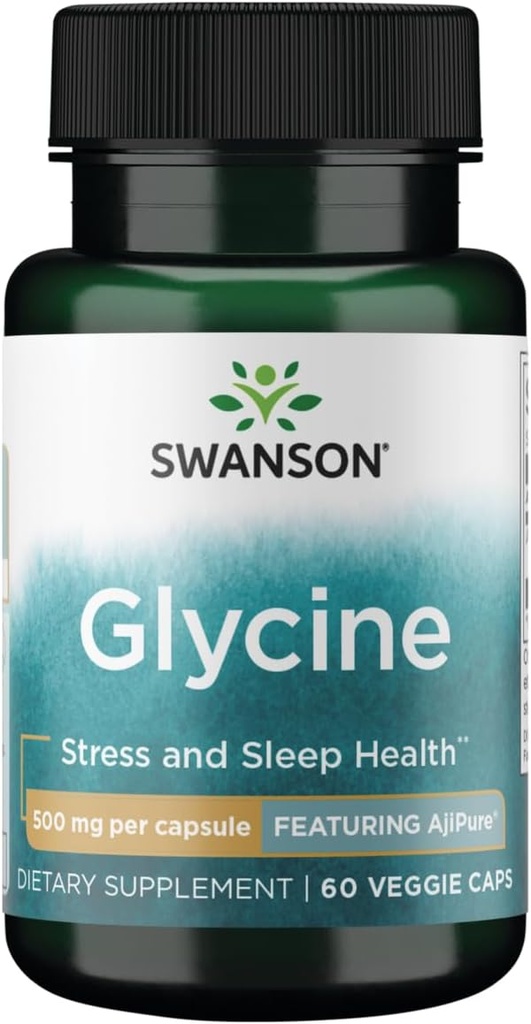 Swanson Aminosyre Ajipure Glycine Pharmaceutical Grade 500 Milligram 60 Veg kapsler