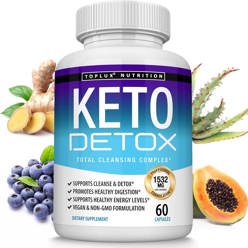 Toplux Keto Detox Pills Advanced Cleansing Extract - 1532 Mg Natural Acai Colon Cleanser Formel, Flush Toksiner & Overskydende Affald, for Mænd Kvinder, 60 Kapsler, Supplement