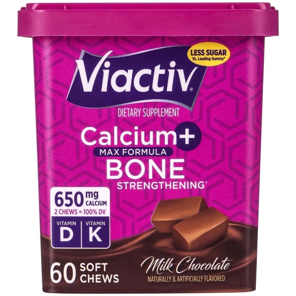 Viactiv Calcium + vitamin D3 tillæg bløde tykkelser, mælk chokolade, 60 tykkelser - Calcium kosttilskud for ben sundhed