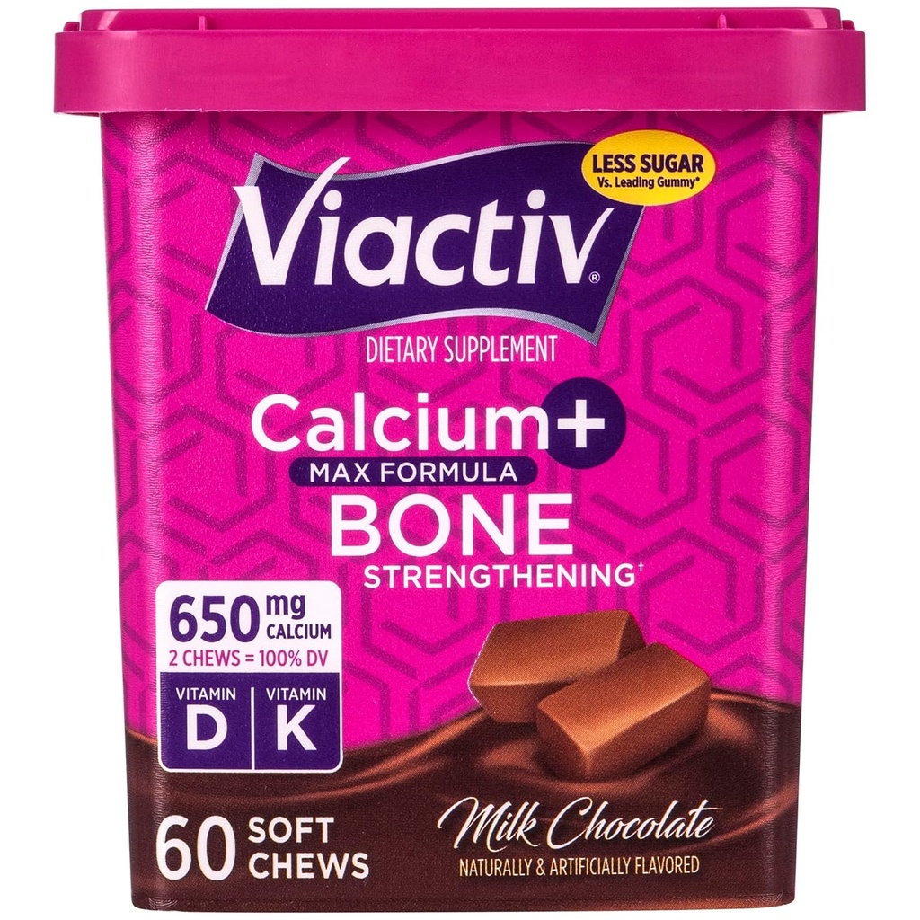 Viactiv Calcium + vitamin D3 tillæg bløde tykkelser, mælk chokolade, 60 tykkelser - Calcium kosttilskud for ben sundhed