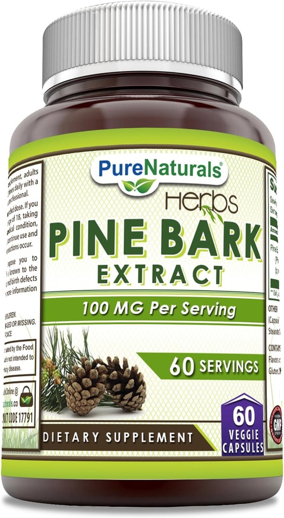 Pure Naturals Pine Bark Extract Supplement: 124; 100 Mg Per Servering: 124; 60 Veggie Kapsler: 124; Non- Gmo: 124; Gluten Free