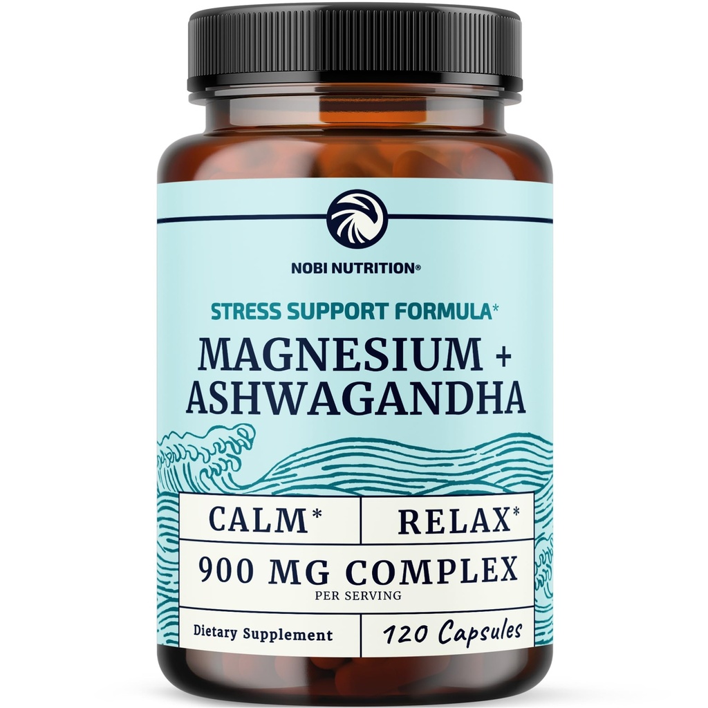Magnesium Ashwagandha - 124; Calming Magnesium - tillæg for voksne - 124; Slap af, slap af, rolig mood - & søvnstøtte - 124; Mag Citrate & Oxide 400 mg + Ashwagandha - 500 mg - 124; Muscle Health & Stress Relief - 124; 120 Ct