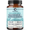Magnesium Ashwagandha - 124; Calming Magnesium - tillæg for voksne - 124; Slap af, slap af, rolig mood - & søvnstøtte - 124; Mag Citrate & Oxide 400 mg + Ashwagandha - 500 mg - 124; Muscle Health & Stress Relief - 124; 120 Ct