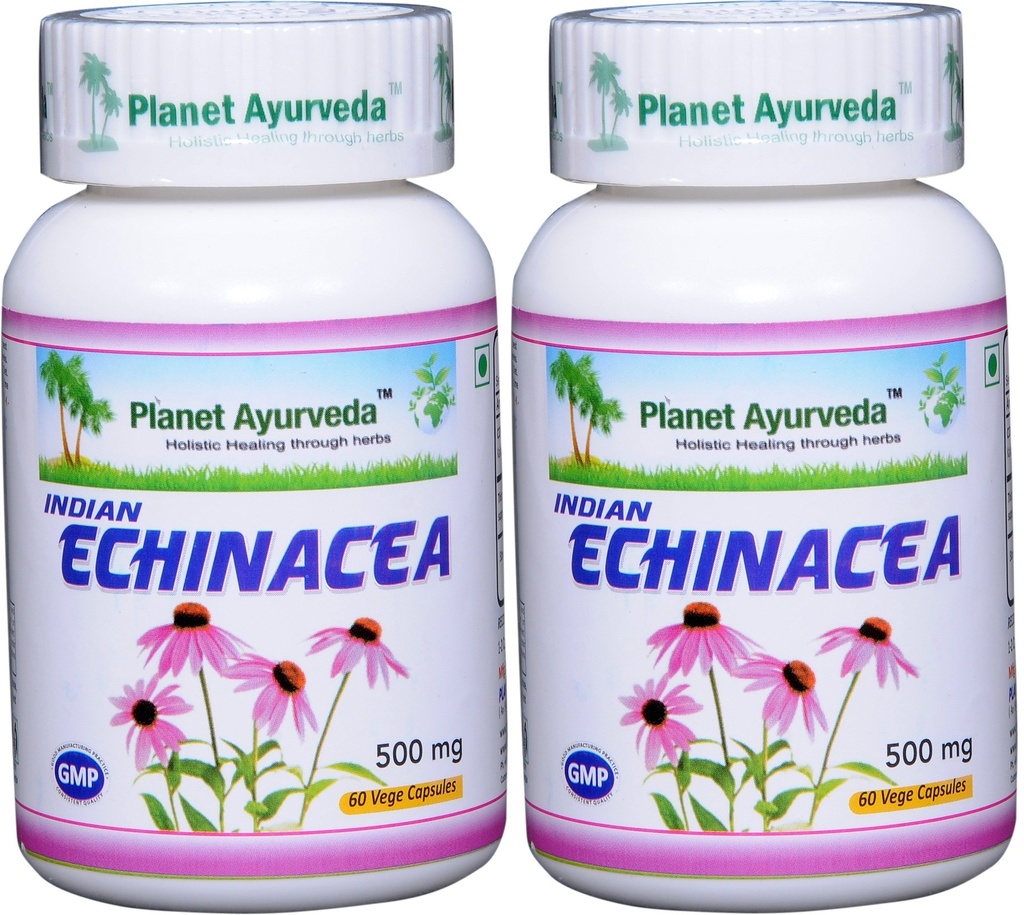 Planet Ayurveda Echinacea, 500mg Veg Capsules - 2 Bottles