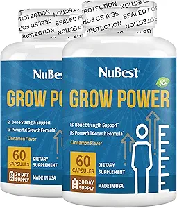 NuBest Grow Power - Calcium Supplement - Magnesium tillæg med vitamin D3, B6, Zink, Phosphorus og Multivitamin til stærke ben, Samlet sundhed for alder 10 + 6; Pack 2