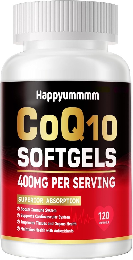 CoQ10- 400mg- Softgel med PQQ, Omega-3, Coenzym Q10 (Ubiquinon) Supplement for High- Absorption, Powerful- Antioxidant, Support Heart & Energi- Production, 120 Servere.