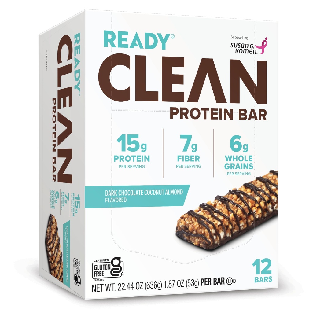 Ready® Protein Bars – High-Protein Snack with 15g Whey Protein, With Flaxseeds and Omega-3s for Sustained Energy, Supports Lean Muscle and Recovery, No Artificial Sweeteners – Dark Chocolate Coconut Almond, 12-Pack