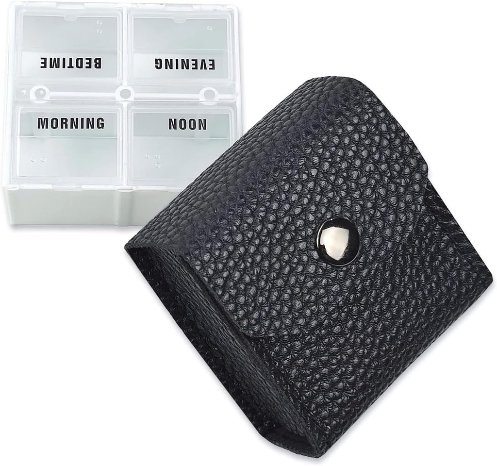 VOFOON Small Pill Organizer, Rejse Pill Box til purse, Pocket Pill Container, 4 gange dagligt transportabel medicin Vitamin sag, Fish Oil Supplement Box (4 afdelinger, 4X- SU)