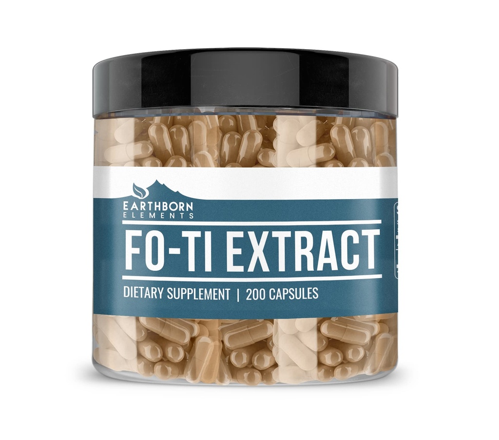 Earthborn Elements Fo-Ti Extract 200 Capsules, Pure & Undiluted, No Additives