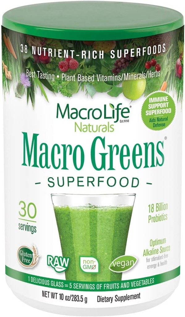 MacroLife Immunity 2- Pack Bundle, 1 Macro Green Powder (10oz) 30 Servere + 1 Miracle Reds (10oz) 30 Servere