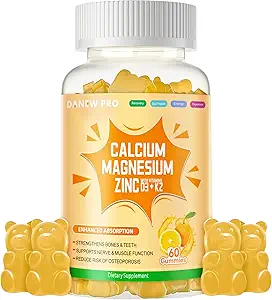 Calcium Magnesium Zinkgummier med D3- og K2- vitamin - højpotens Forbedret absorption -60 Orange gummier