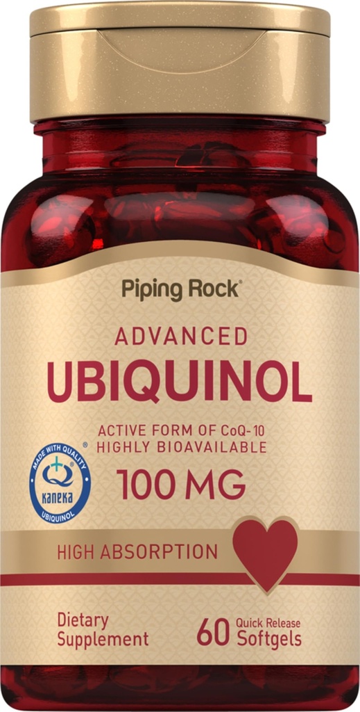 Piping Rock Ubiquinol 100mg | 60 Softgels | Active Form of CoQ10 | High Absorption Supplement | Non-GMO, Gluten Free